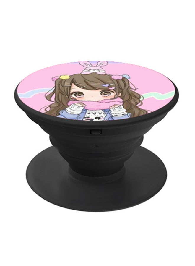 BP Anime Girl Printed Pop Socket Phone Holder Purple/Pink/Brown - Image 1