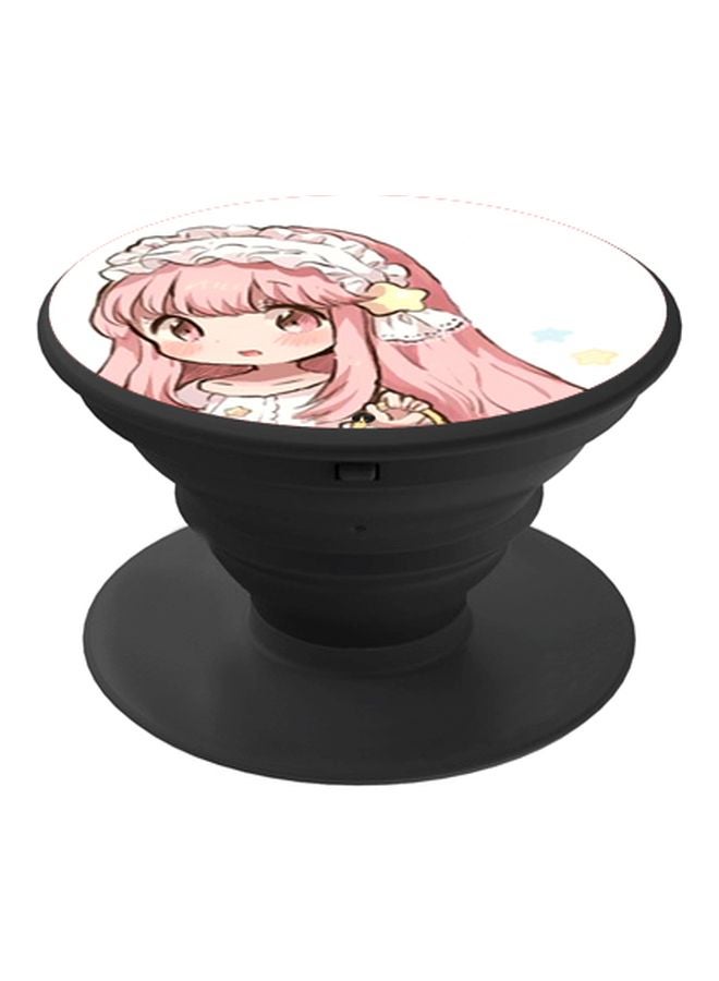 BP Anime Girl Printed Pop Socket Phone Holder White/Pink/Beige - Image 1