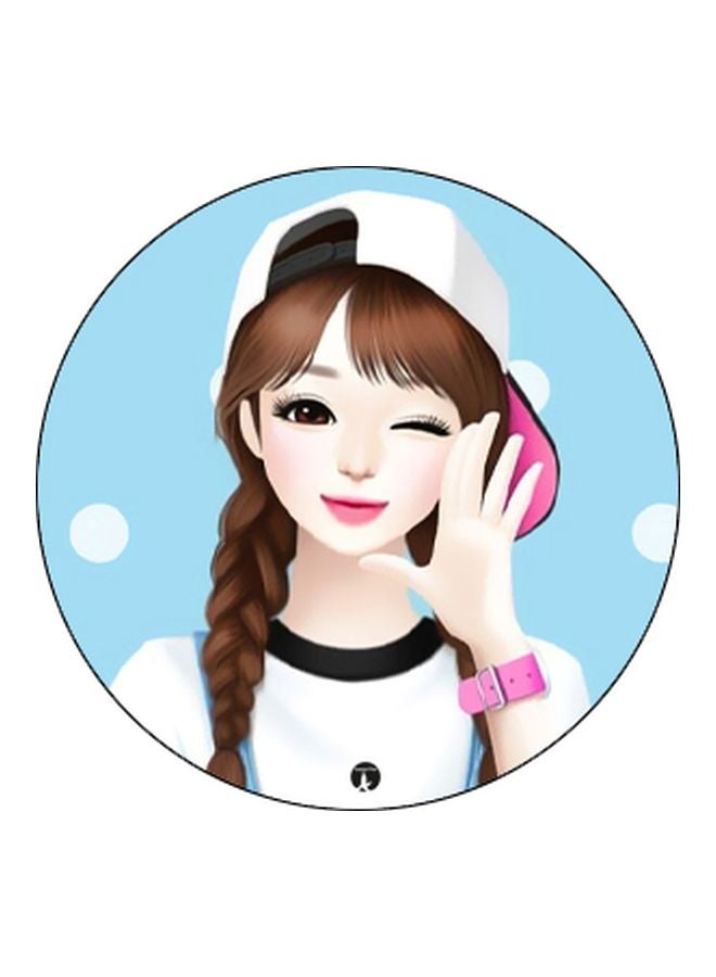 بي بي حامل هاتف بوب سوكيت بطبعة فتاة مع قبعة من الرسوم المتحركة أزرق/ بيج/ أبيض - Image 2