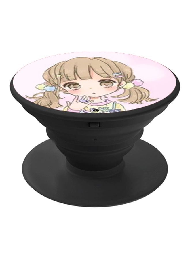 BP Anime Girl Printed Pop Socket Phone Holder Black/Pink/Beige - Image 1