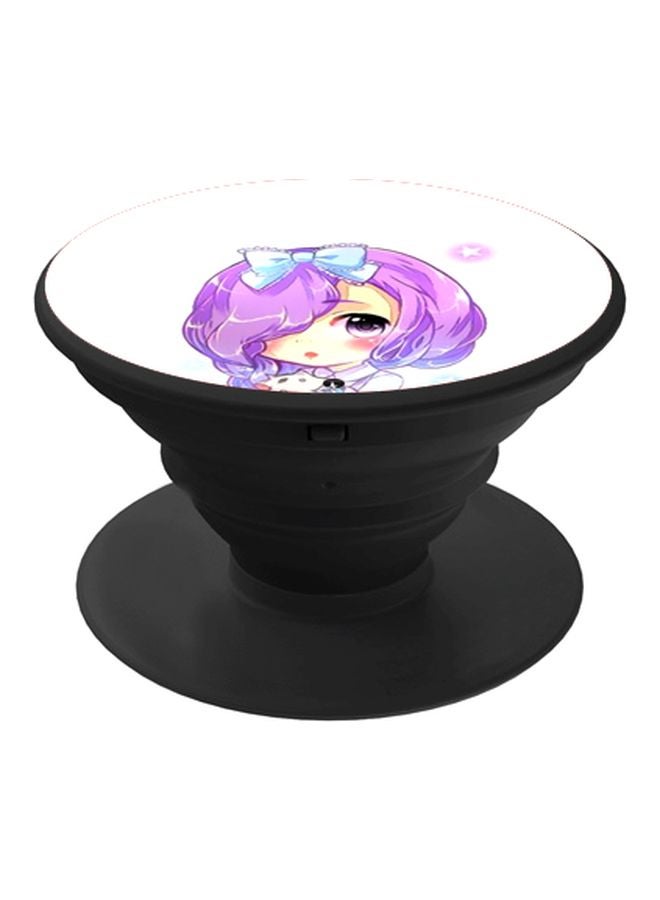 BP Anime Girl Printed Pop Socket Phone Holder Black/Purple/White - Image 1