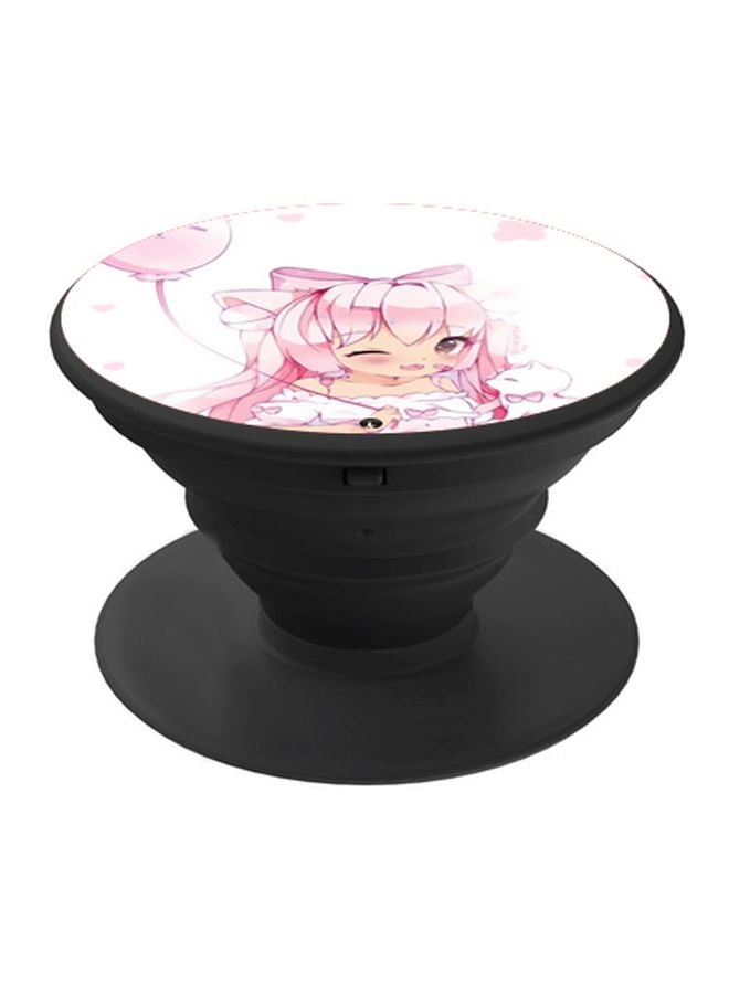 BP Anime Girl Printed Pop Socket Phone Holder Black/White/Pink - Image 1