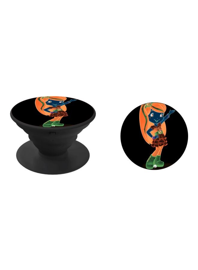 BP Cartoon Girl Printed Pop Socket Phone Holder Black/Blue/Brown - Image 2