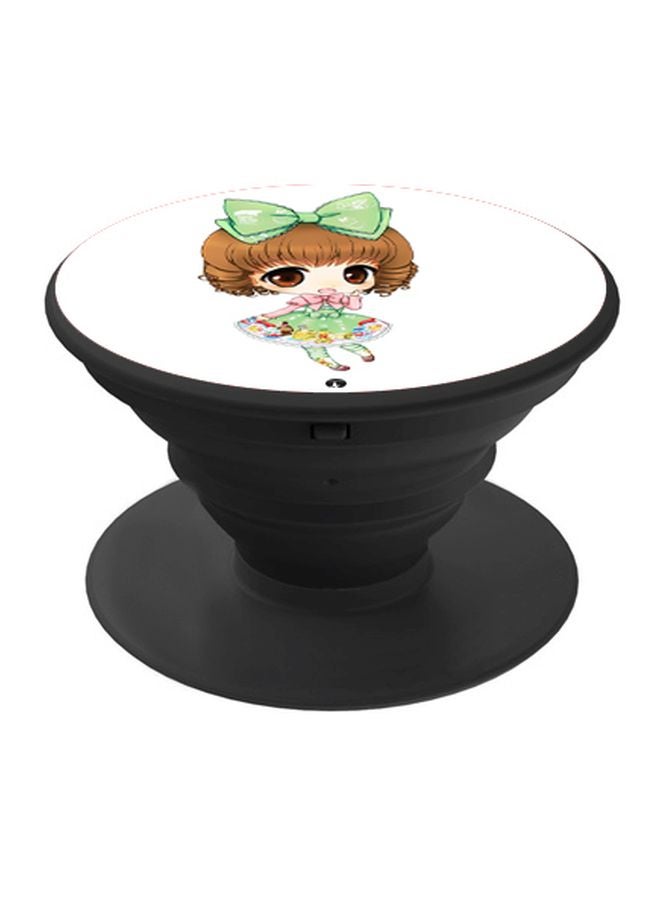 BP Cartoon Girl Printed Pop Socket Phone Holder White/Brown/Black - Image 1