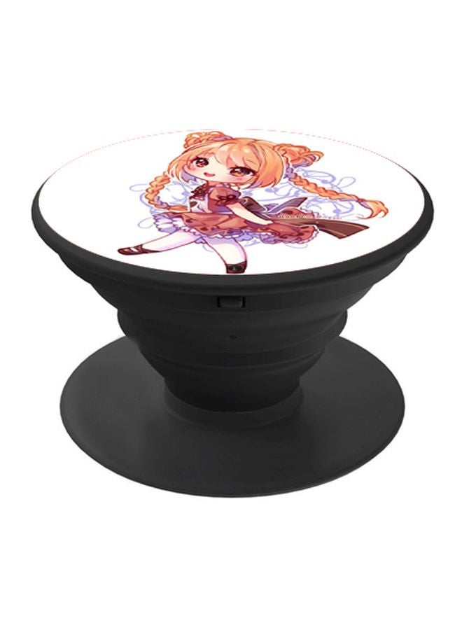BP Anime Girl Printed Pop Socket Phone Holder Black/Brown/Purple - Image 1