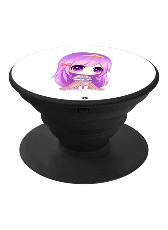 BP Anime Girl Printed Pop Socket Phone Holder Black/White/Purple - Image 1