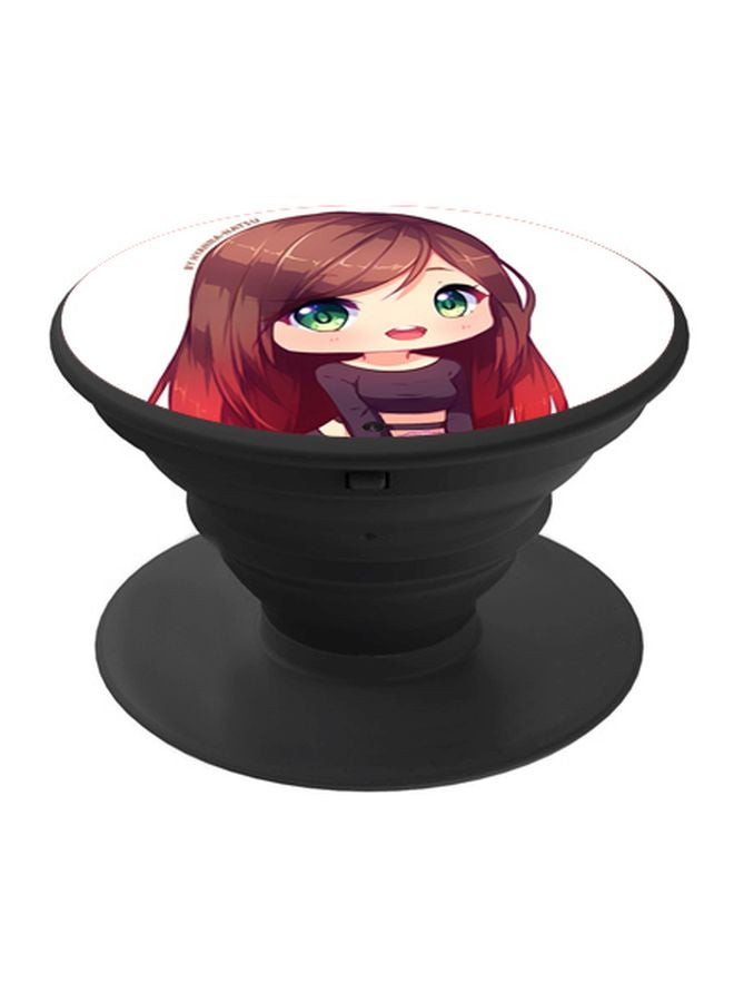 BP Cartoon Girl Printed Pop Socket Phone Holder White/Brown/Red - Image 1