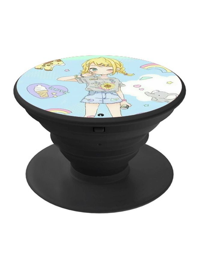 BP Cartoon Girl Printed Pop Socket Phone Holder White/Blue/Beige - Image 1