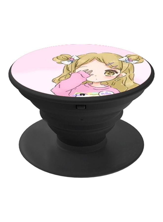 BP Anime Printed Pop Socket Phone Holder Black/Pink/Beige - Image 1