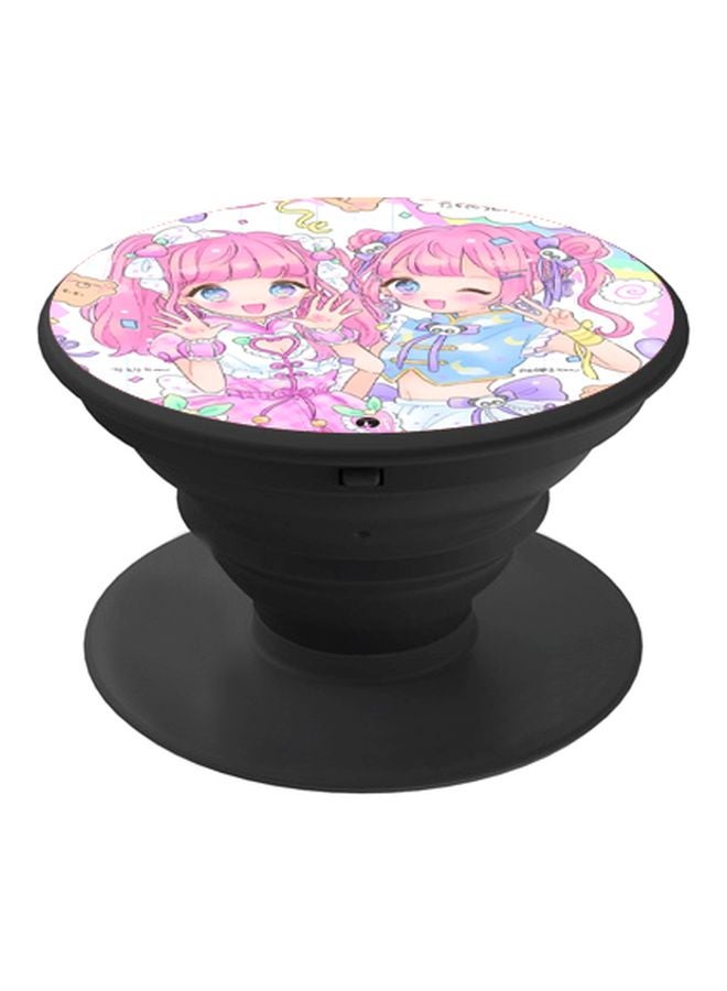 BP Anime Girls Printed Pop Socket Phone Holder Black/White/Pink - Image 1