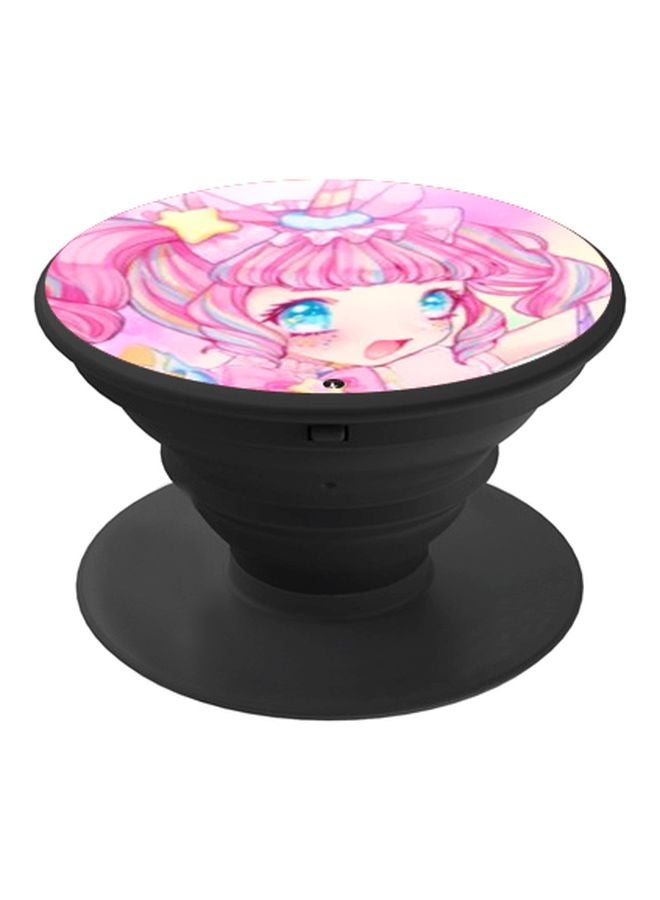 BP Anime Girl Printed Pop Socket Phone Holder Black/Pink/Peach - Image 1