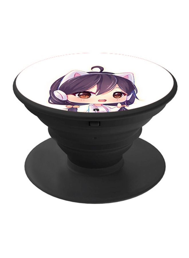 BP Anime Girl Printed Pop Socket Phone Holder Black/White/Beige - Image 1