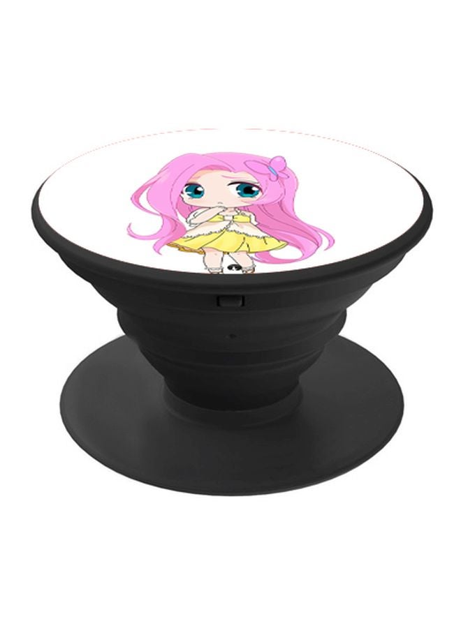 BP Cartoon Girl Printed Pop Socket Phone Holder White/Pink/Yellow - Image 1