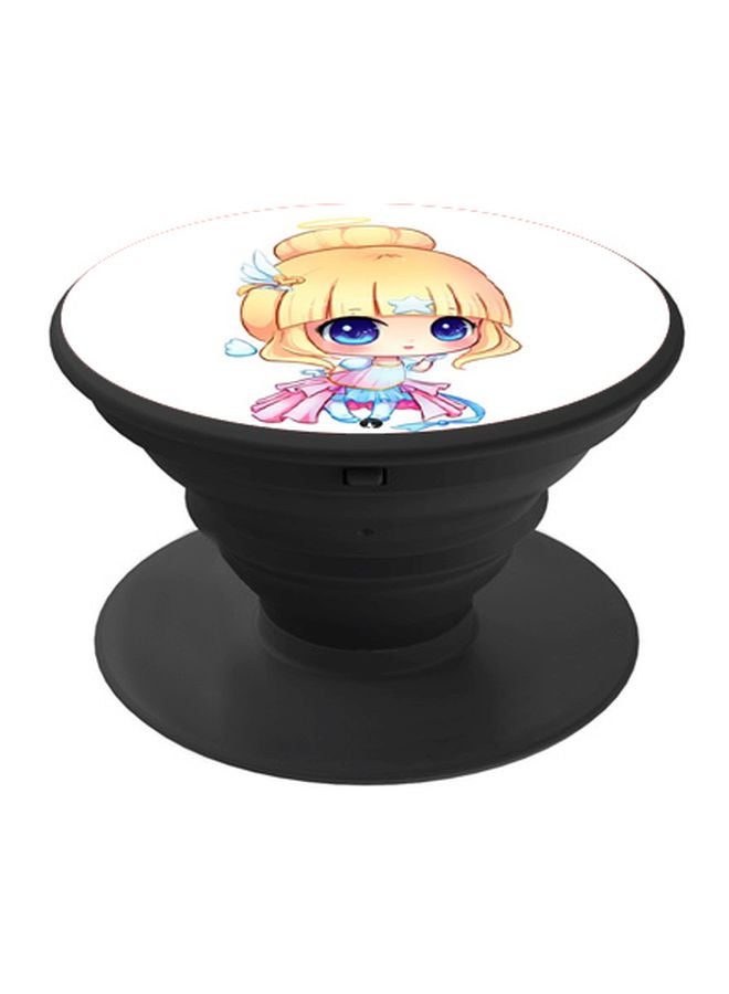 بي بي حامل هاتف على شكل مقبض أصابع منبثق بطبعة رسومات كرتونية أبيض/وردي/أسود - Image 1