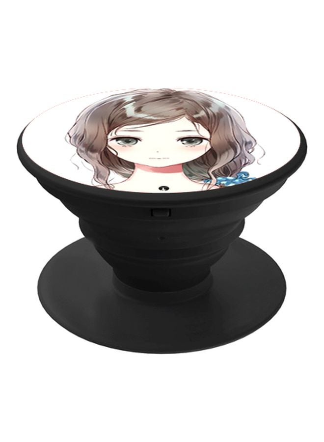 BP Cartoon Printed Pop Socket Phone Holder Black/White/Brown - Image 1