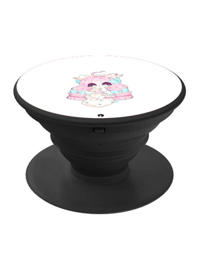 بي بي حامل هاتف على شكل مقبض أصابع منبثق بطبعة رسومات كرتونية أبيض/وردي/أسود - Image 1