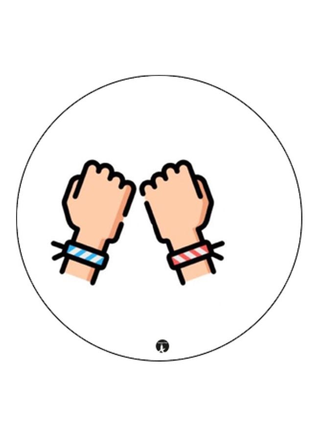 بي بي مسند هاتف بماسكة بوب سوكيت مطبوع برسمة ربطات لليد أبيض/ بيج/ أسود - Image 2