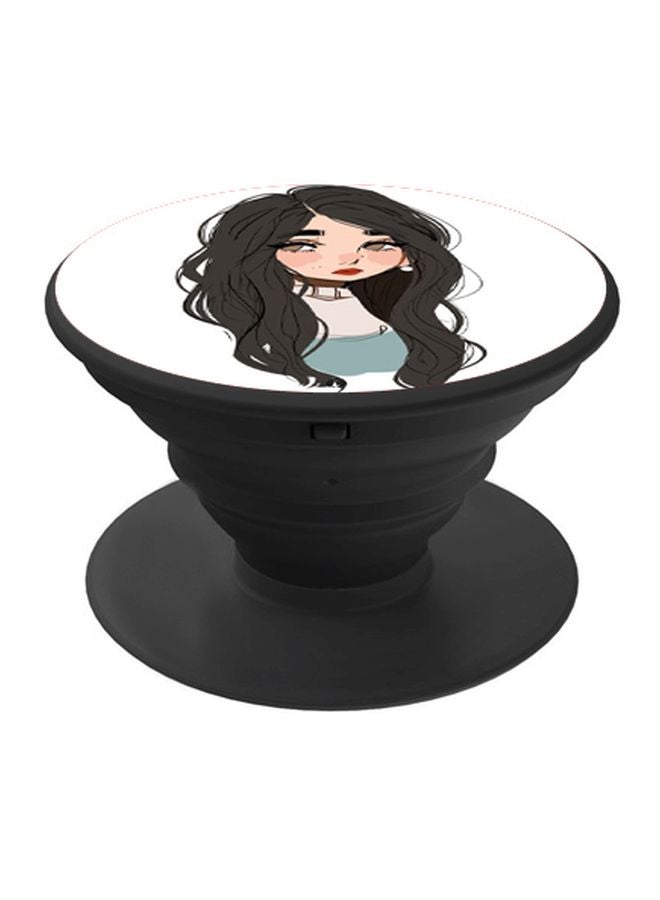 BP Cartoon Girl Printed Pop Socket Phone Holder White/Blue/Black - Image 1