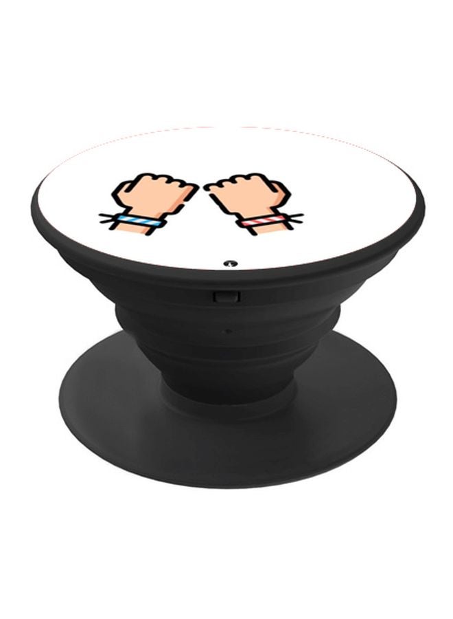 بي بي مسند هاتف بماسكة بوب سوكيت مطبوع برسمة ربطات لليد أبيض/ بيج/ أسود - Image 1