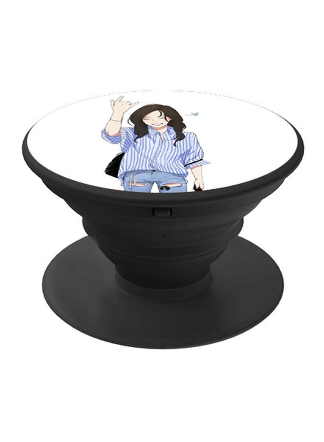 بي بي حامل هاتف على شكل مقبض أصابع منبثق بطبعة رسومات كرتونية أبيض/أزرق/بني - Image 1