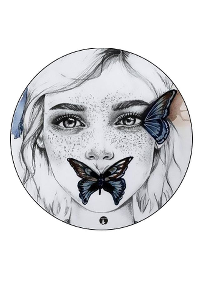 Girl With Butterflies Printed Pop Socket Phone Holder White/Blue/Black