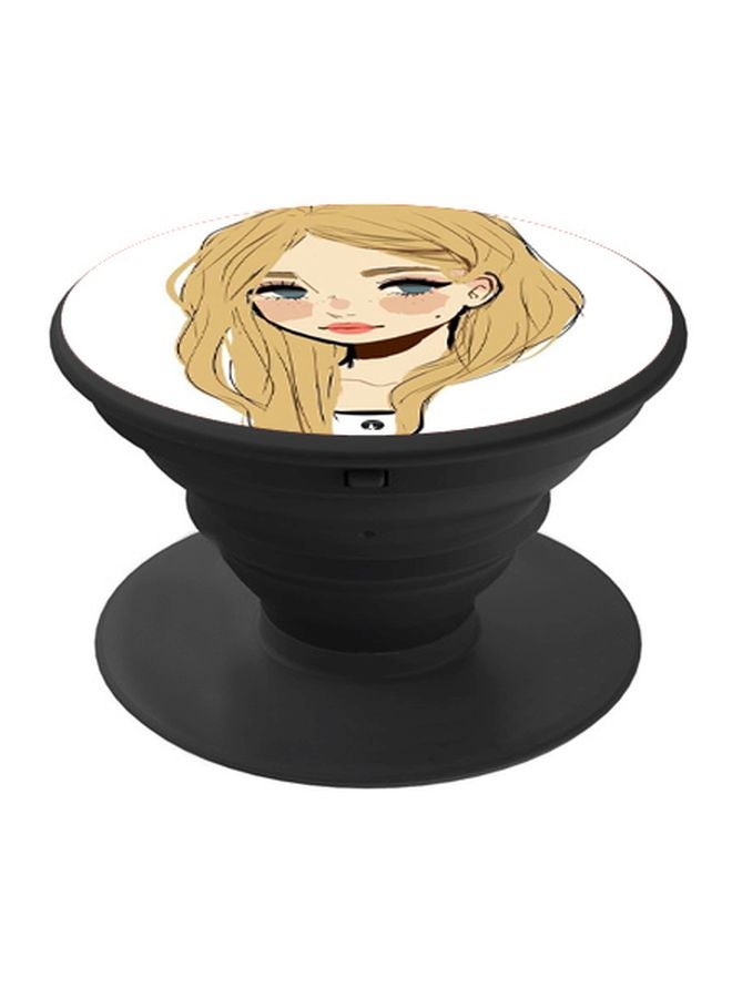 BP Cartoon Girl Printed Pop Socket Phone Holder White/Yellow/Black - Image 1
