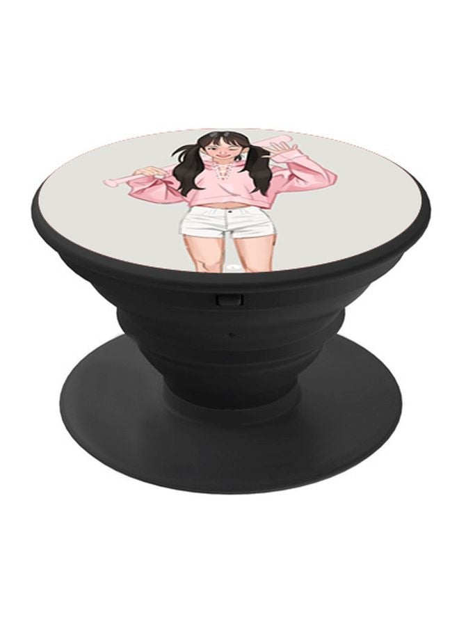 BP Cartoon Printed Pop Socket Phone Holder Grey/Pink/Black - Image 1