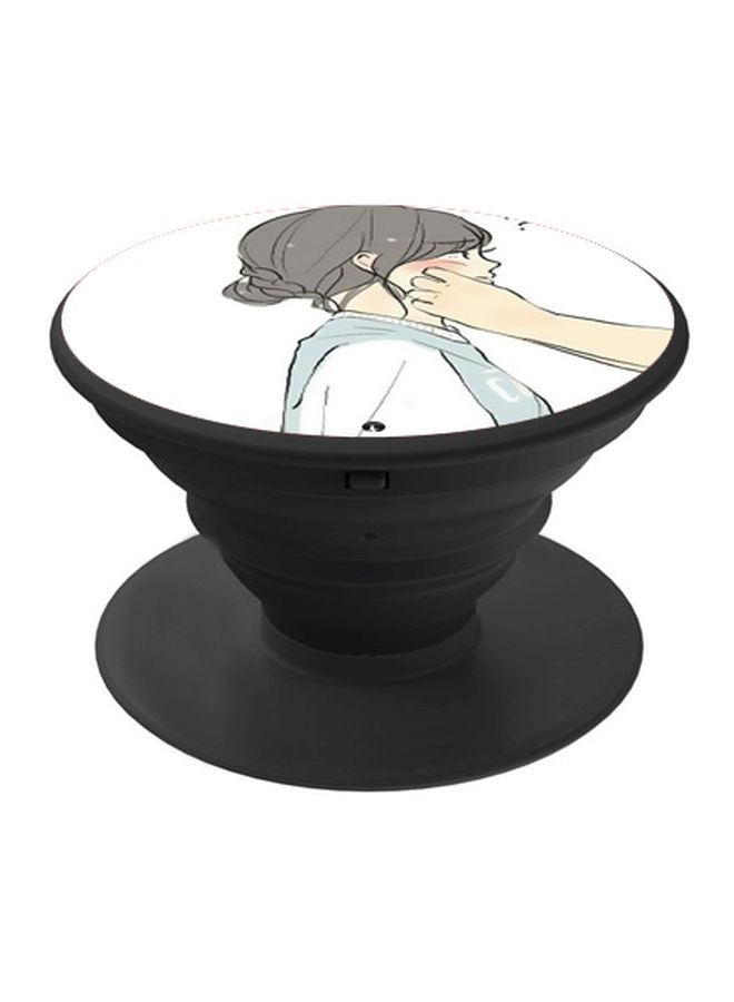 BP Cartoon Girl Printed Pop Socket Phone Holder White/Grey/Black - Image 1