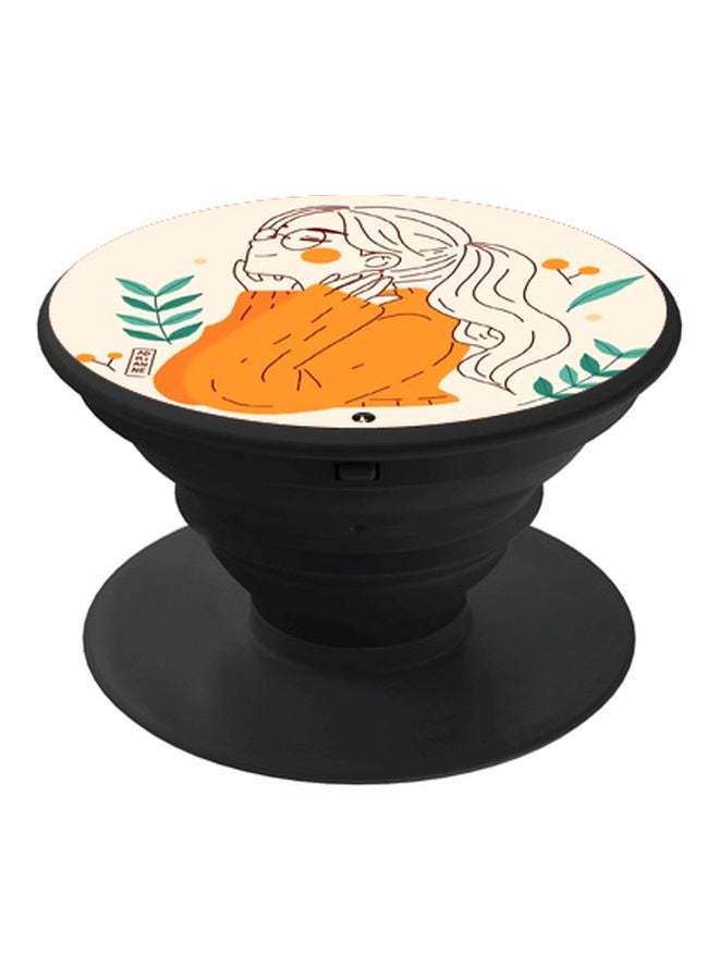 بي بي حامل هاتف على شكل مقبض أصابع منبثق بطبعة رسومات كرتونية بيج/برتقالي/أخضر - Image 1