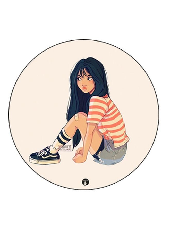BP Cartoon Girl Printed Pop Socket Phone Holder Beige/Orange/Black - Image 2