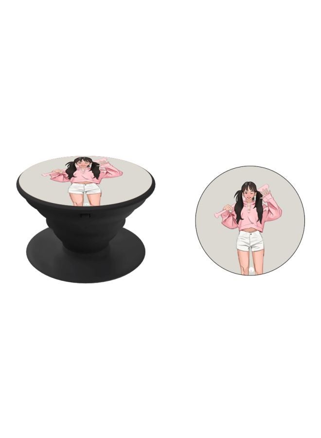BP Cartoon Printed Pop Socket Phone Holder Grey/Pink/Black - Image 2