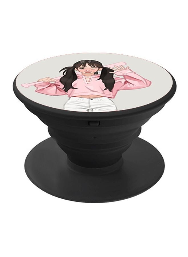 بي بي حامل هاتف على شكل مقبض أصابع منبثق بطبعة رسومات كرتونية رمادي/ وردي/ أسود - Image 1