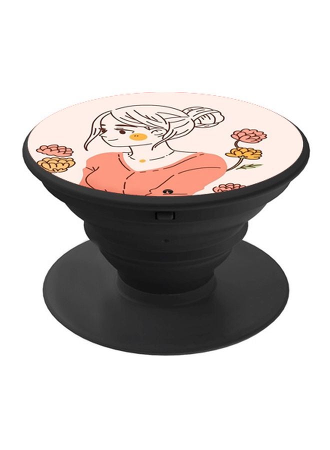 BP Cartoon Girl Printed Pop Socket Phone Holder Orange/Brown/Black - Image 1