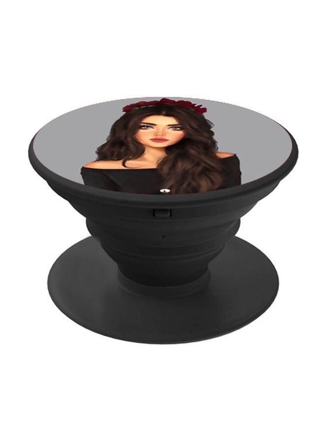 BP Animated Girl Printed Pop Socket Phone Holder Black/Grey/Beige - Image 1