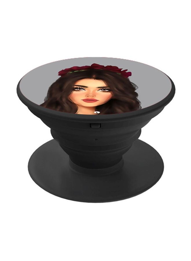 BP Animated Girl Printed Pop Socket Phone Holder Grey/Brown/Beige - Image 1