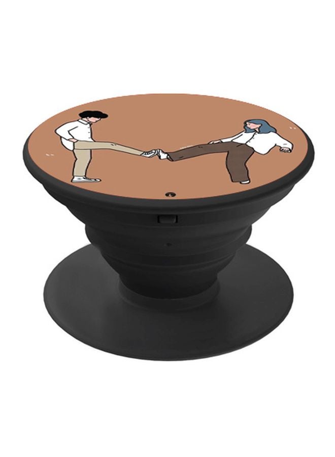 BP Cartoon Printed Pop Socket Phone Holder Brown/White/Black - Image 1