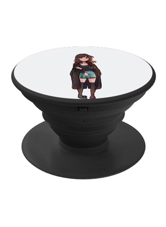 BP Cartoon Girl Printed Pop Socket Phone Holder White/Brown/Black - Image 1