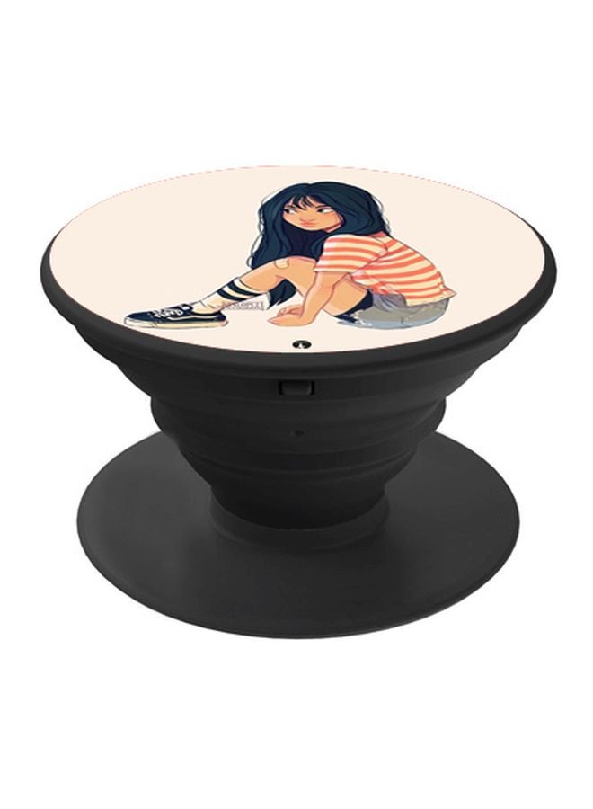 BP Cartoon Girl Printed Pop Socket Phone Holder Beige/Orange/Black - Image 1