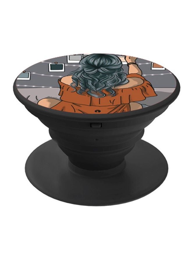 BP Animated Girl Printed Pop Socket Phone Holder Grey/Brown - Image 1