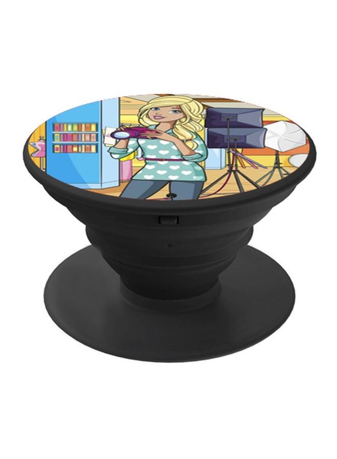 BP Cartoon Girl Printed Pop Socket Phone Holder Blue/Yellow/Black - Image 1