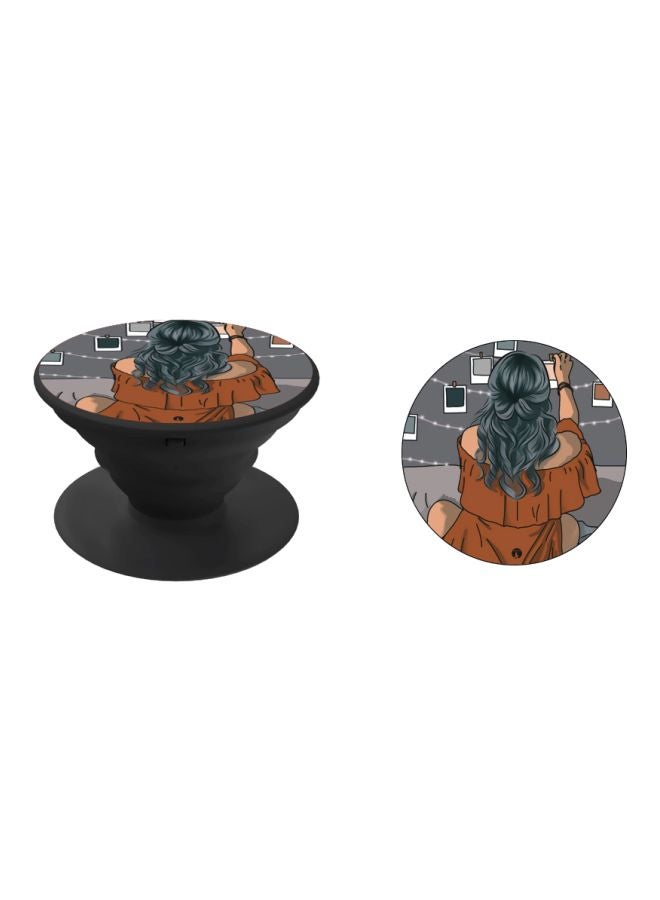 BP Animated Girl Printed Pop Socket Phone Holder Grey/Brown - Image 2