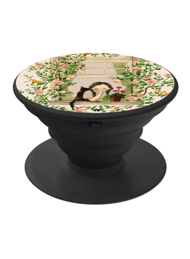 BP Cartoon Girl Printed Pop Socket Phone Holder Green/Beige/Pink - Image 1