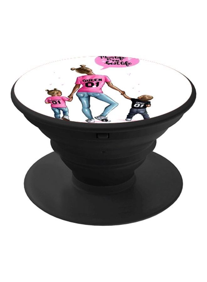 BP Mom With Children Printed Pop Socket Phone Holder White/Pink/Blue - Image 1