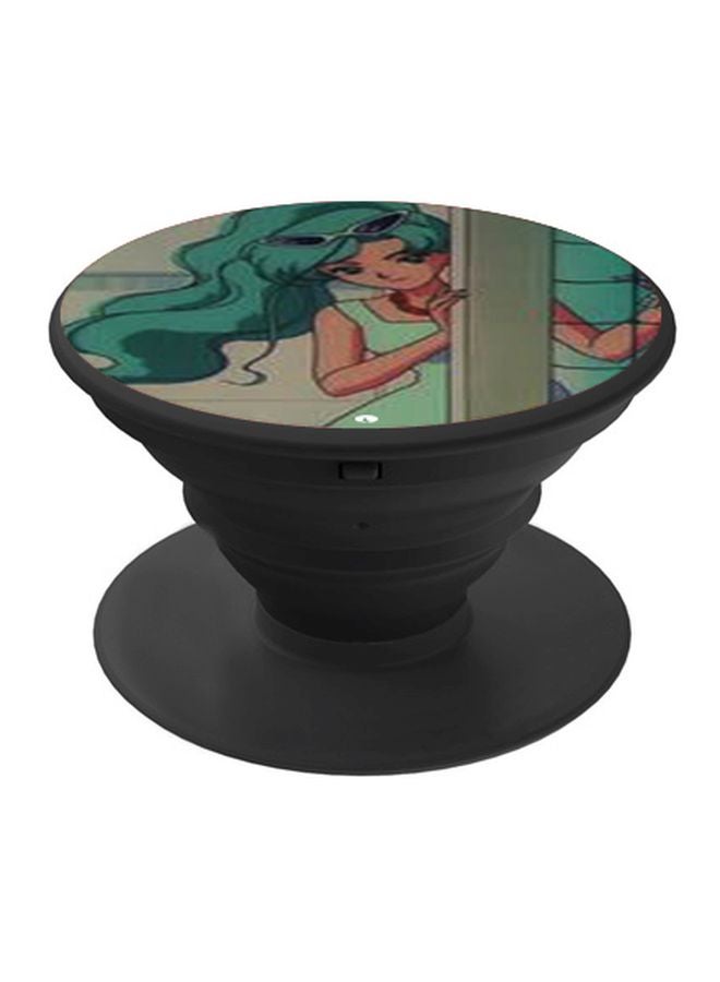 BP Cartoon Girl Printed Pop Socket Phone Holder Green/Beige - Image 1