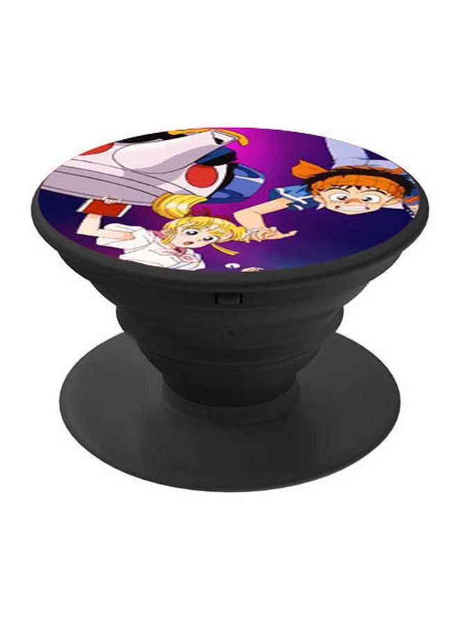 BP Cartoon Printed Pop Socket Phone Holder Purple/Yellow/Black - Image 1