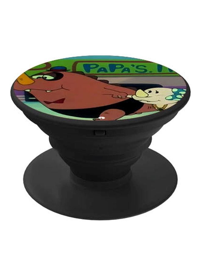 BP Cartoon Rhinoceros Printed Pop Socket Phone Holder Brown/Green/Black - Image 1