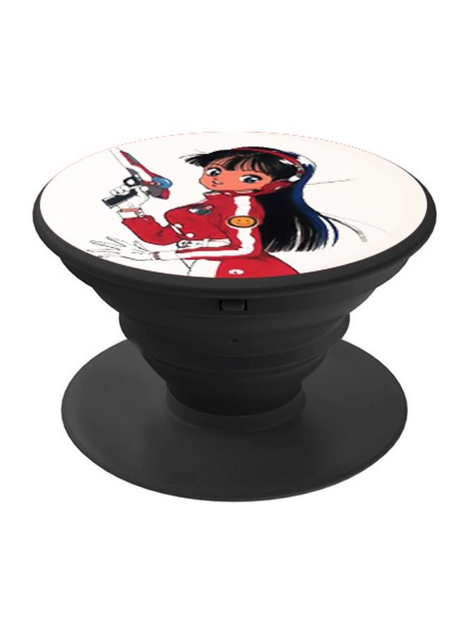 BP Cartoon Girl Printed Pop Socket Phone Holder Red/White/Black - Image 1