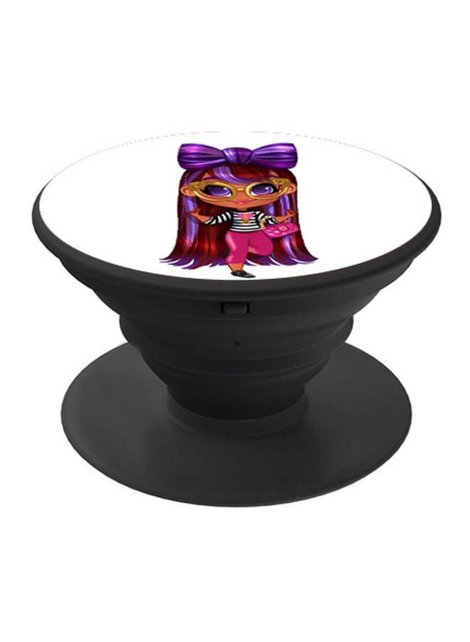 BP Cartoon Girl Printed Pop Socket Phone Holder White/Purple/Pink - Image 1