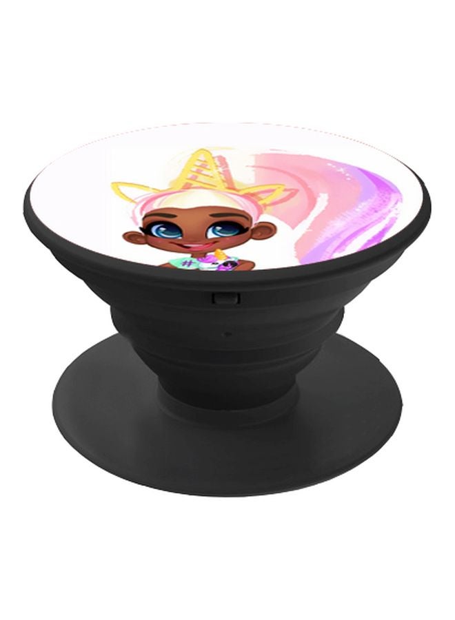 بي بي حامل هاتف على شكل مقبض أصابع منبثق بطبعة رسومات كرتونية أبيض/بني/أرجواني - Image 1