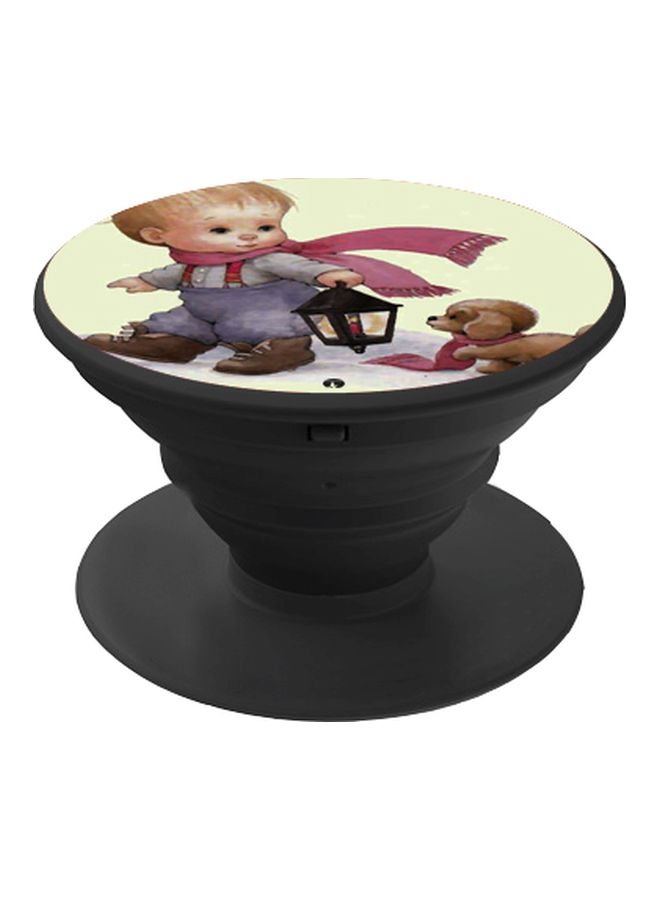 BP Boy With A Dog Printed Pop Socket Phone Holder Pink/Purple/Green - Image 1